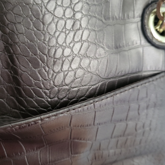Liz Claiborne Metallic Taupe Gold Faux Alligator Embossed Shoulder Bag Purse - Picture 8 of 16